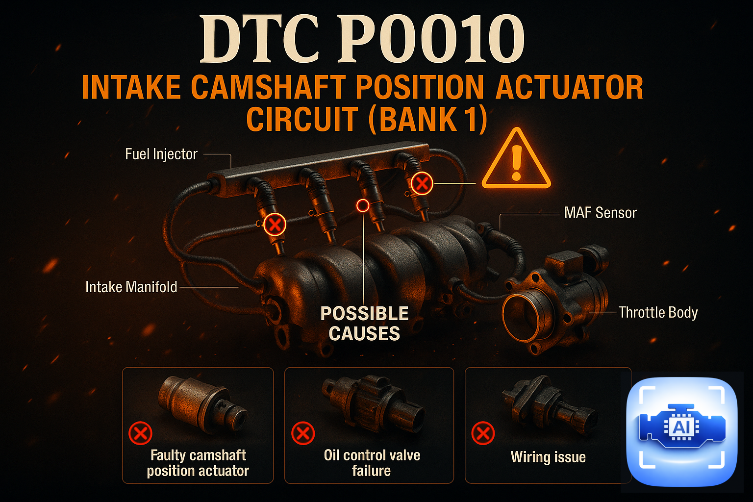 DTC P0010 - Powertrain diagnostic illustration: Intake Camshaft Position Actuator Circuit (Bank 1)